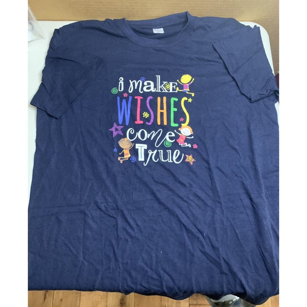 Kids Wish Network NWOT Tee T Shirt L Large Unisex Blue I MAKE WISHES COME TRUE